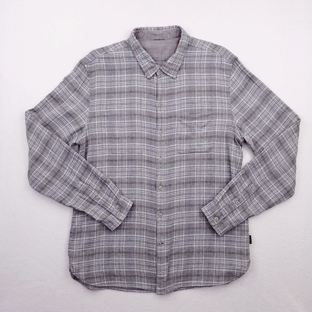 John Varvatos Shirt Mens Large Gray Plaid Neil Reversible Slim Fit‎ Preppy